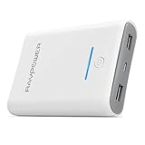 Portable Charger RAVPower 10000mAh Power Banks, Ultra-Compact 10000 Battery Pack with 3.4A Output, Dual iSmart 2.0 USB Ports, Portable Phone Charger for iPhone, iPad and More (White)