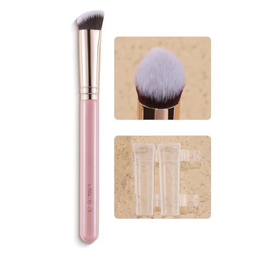 ENERGY Concealer Brush,Professional Under Eye Makeup Small Angled Precision Face Blending Brush-Liquid Cream Foundation Concealer for Dark Circles,Make Up Nose Contour Applicator Vegan (Teardrop,Pink)