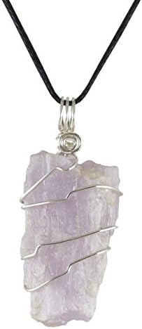Pink Kunzite Pendant, 1 3/4", Wire Wrapped, Necklace, with Satin Cord, 19 3/4" Plus 2 1/4" Extension