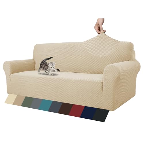 MAXIJIN New Jacquard Sofa Cover for 3 Seater, Super Elastic Non-Slip Sofa Cover, Pet Friendly, 1 Piece Furniture Protector (3 Seater, Light Beige)
