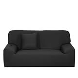 uxcell Stretch Sofa Slipcover Sofa Covers 3 Seater Protector Couch Covers Featuring Soft Form Fit Slip Resistant 74-90 Inches Chair Covers Black With 1pc Cushion Cover