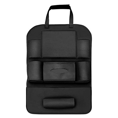 Usee Car Backseat Organiser Storage Holder Pocket Hanging Kick Mat PU Leather for Tablet Smartphone Bottles Tissue Newspaper Magazine Umbrella Toys (Black)