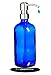 Imperfect Cobalt Blue Soap Dispenser with Stainless Metal Pump and Non Slip Coaster - Blue 16 ounce Glass Lotion Bottle