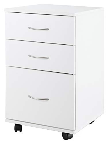Basicwise 15 x 16.25 x 25.75" Wooden Office File Cabinet 3 Drawer Chest with Ro…