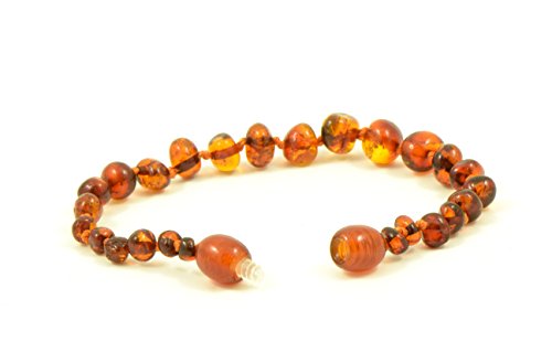 Baltic Amber Teething Bracelet/Anklet Mixed with Semi Precious Stones - Hand-Made from Certified Natural Baltic Amber Beads (6.3 inches (16cm), Light Cognac)