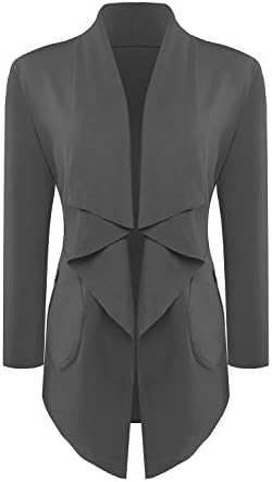 Womens Long Sleeve Open Front Fleece Cardigan Coat (X-Large, DarkGray)