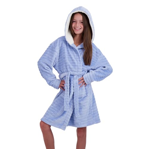 US Angels Plush Robe For Girls- Plush Winter PJ Robe With Pockets, Hoodie & Belt- Ultra-Soft Bathrobe