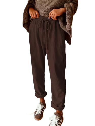 APOFER Women Casual Pants High Rise Trousers Coffee Large Petite at Amazon