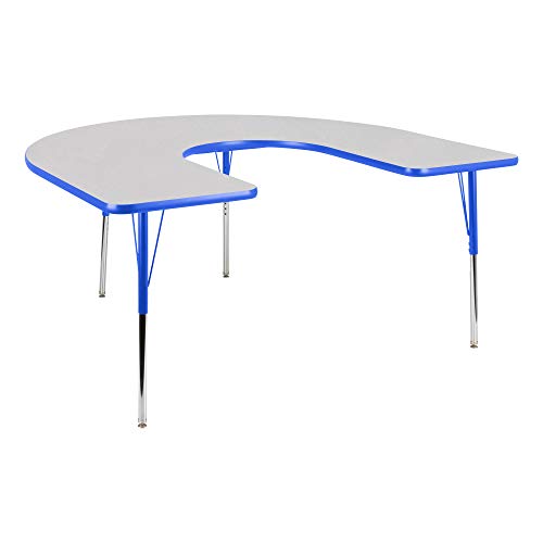 Horseshoe Adjustable Height School Classroom Activity Table - Gray Nebula Top/Blue Edge