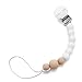 Ali+Oli Silicone Bead Pacifier Clip for Baby Girl or Boy (White Wood) Binky Soother Holder Leash, BPA Free, Keeps Teethers Safe, Chupetes para Bebes