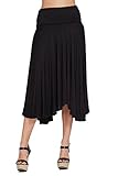 Womens Fold Over Waistband Comfy Midi Skirts with Side Pockets
