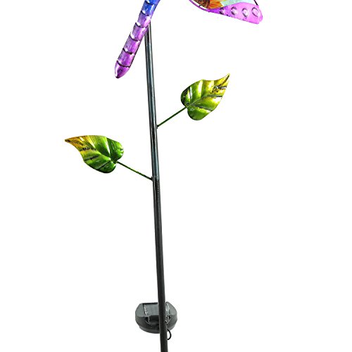 Solar Garden Stake Outdoor Figurine LED Light Cute Metal Stick Art Ornament Decor for Lawn Yard Patio by CEDAR HOME, 11"W x 2"D x 52"H, Dragonfly - Thumbnail 7