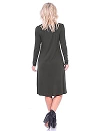 popana para mujer vestido de manga larga con bolsillos - debajo de la rodilla longitud Swing vestido de otoño