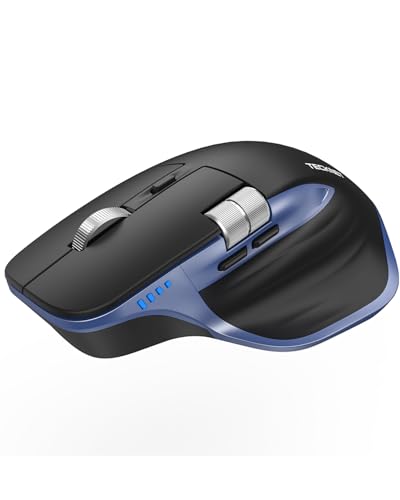 TECKNET Bluetooth Mouse, Ergonomic Wireless Mouse with 3 Modes (BT5.0/5.0+2.4G), Rechargeable, 4800 DPI Adjustable with Side Wheel Silent Mouse for Computers, Mac, PC, Windows, Blue