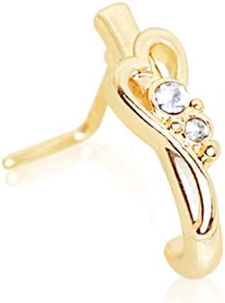 Gold Plated Jeweled Heart L Bend Half Nose Hoop 316L Stainless Steel Size 20GA Little Aiden