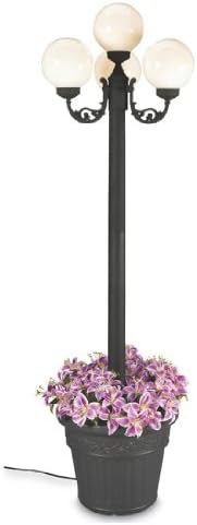 European 00390 Patio Lamp Black Body With Four White Globes and Planter 80-inches Tall