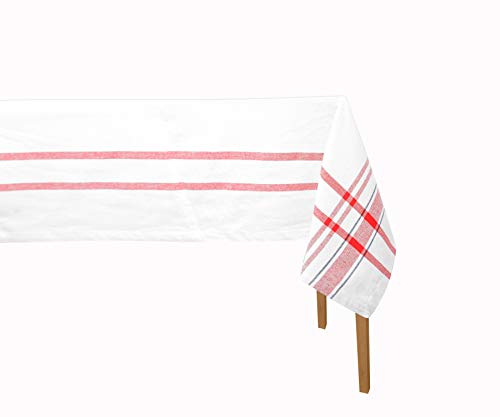 Table Cover for Kitchen Dinning Tabletop Decoration Wrinkle Free and Stain Resistant Fabric French Striped Linen Tablecloths for Kitchen Room(Table Cloth (63 X 126) French Stripes (Red/Black) - Thumbnail 4