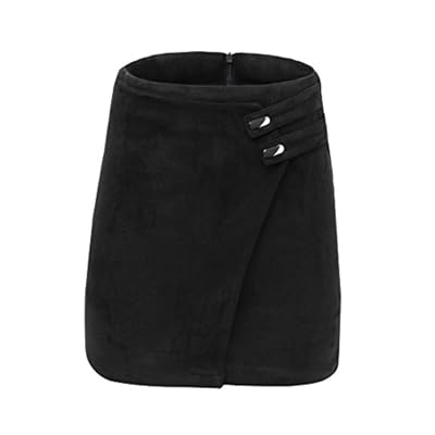 VKOOVIFA Women's High Waist Faux Suede Zipper Back A-Line Bodycon Short Mini Skirts.