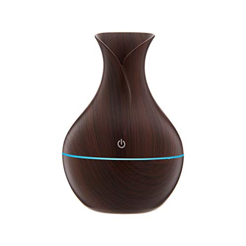 Nature Therapy 130ml Aroma Diffuser Humidifier, Small Essential Oil Diffuser with 7 Color Night Lights, Aromatherapy Diffuser Ultrasonic Cool Mist, Vase Shape Waterless Auto Off (Deep Wood Grain)