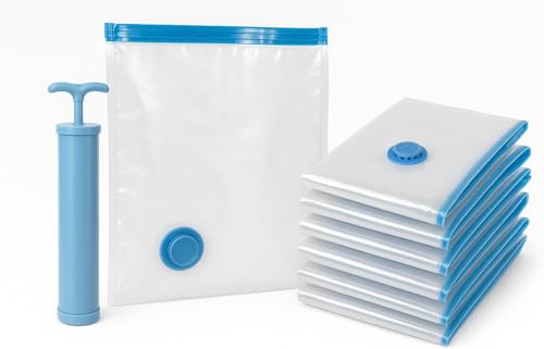 Kit 10 Sacos a Vácuo 50x60 Resistente com Bomba Manual Reutilizável Proteção Contra Poeira e Odores Economia de Espaço para Roupas e Viagem