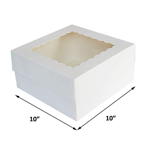 10" x 10" x 5" Cake Boxes with Window & 10" Round Cake Boards(10 Pack of Each), Paperboard Cake Baker Box for Bakery, Cakes, Pastries by ZMYBCPACK