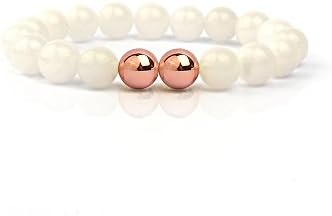 Shinus White Jade Semi-Precious Handmade Beads Stretch Healing Energy Bracelet for Women Men,19cm