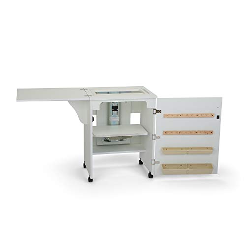 Arrow 501 Sewnatra Sewing Cabinet for Sewing, Cutting, Quilting, Crafting, with Storage and Airlift, Portable with Wheels, White Finish
