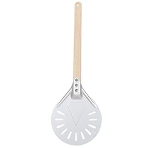 Syfinee Perforated Pizza Peel Pizza Turning Peel with Wooden Handle for Homemade Pizza Bread Bakers