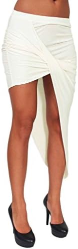 Women's Rayon Skirt Twisted Draped Asymmetrical: Ivory (SMALL)