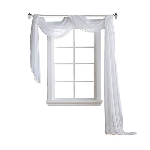 Warm Home Designs XXL 54" (Width) x 288" (Length) Sheer Bright White Window Scarf (Rare 24 Feet Long Size). All Valance Scarves are Great for Any Window, Bed, Wall or Other DIY Project. K White 288"