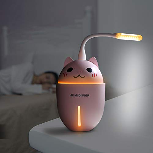 Shentesel Cat Ultrasonic Humidifier Cooling Fan LED Light USB Air Refresher Diffuser - Pink - Thumbnail 4