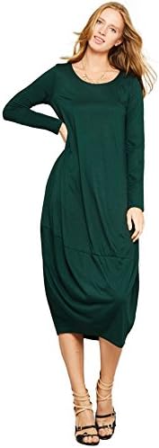 Tabeez Women's Casual 3/4 Sleeve and Long Sleeve Loose Bubble Jersey Shift Cocoon Midi Dress (Made In The USA),Long Sleeve Hunter Green,Medium