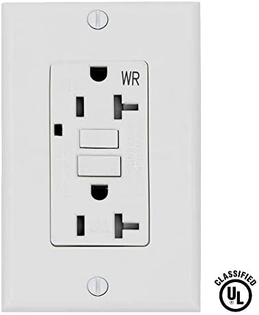 ESD Tech 20 Amp GFCI Outlet Wall Receptacle – Tamper Resistant and Weather Resistant Duplex with LED Indicator Light. UL Listed and Comes with Wall plate and Screws (Single)