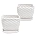 MyGift White Wavy Coil Design Ceramic 4-Inch Decorative Flower Planter Pots with Attached Saucer, Set of 2