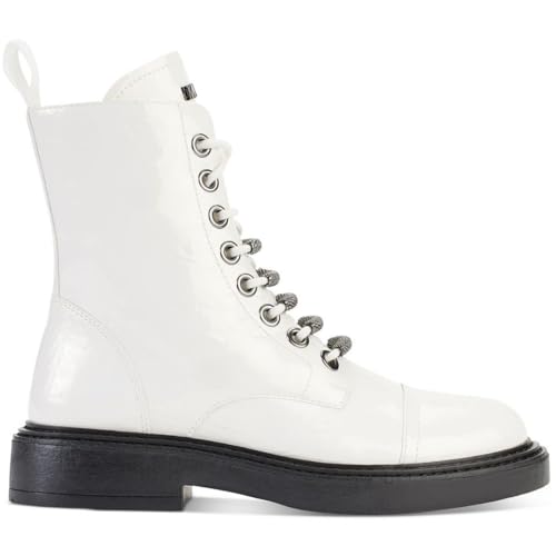 DKNY Womens Malaya Patent Leather Combat Lace-up Boots White