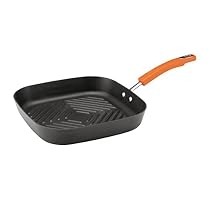 Rachael Ray Hard Anodized II Nonstick Dishwasher Safe 11-Inch Deep Square Grill Pan, Orange