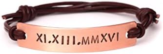 Personalized Leather Roman Numeral Date Bracelet for Men