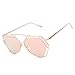 Transer Twin-Beams Geometry Design Women Metal Frame Mirror Sunglasses Cat Eye Glasses (Rose Gold)