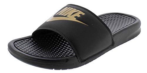 Nike Men's Benassi Just Do It Slide Sandal, Black/Metallic Gold,