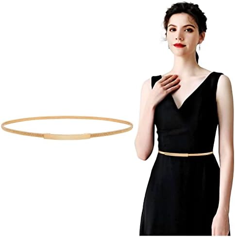skinny gold belt for dress Women Beige Skinny Elastic Fashion Accessory Belt Gold Chain FASHION Buckle S M
