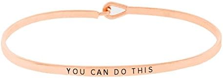 Women's Rose Gold Tone "You can do this" thin metal hook bracelet.