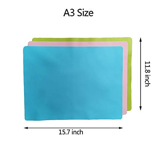 ONDY 3 Pack A3 Extra Large Silicone Sheet for Crafts Jewelry Casting Molds Mat, Food Grade Silicone Placemat, Waterproof Nonstick Heat-Resistant Mat (15.7X 11.8 inch) (Blue & Pink & Green)
