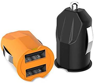 Car Charger, UMICORE 2 Pack USB Car Adapter LED Display Car Voltage Detector Flush Fit for iPhone XS/Max/XR/X/8/7, Huawei P20, Galaxy Note 9/S9/S8, LG G7 V30 (Black and Orange)