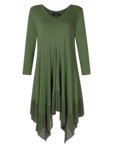AMZ PLUS Womens Plus Size Irregular Hem Long Sleeve Loose Shirt Dress Top Army green4XL
