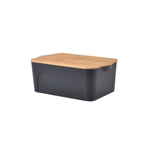 Homea Essentiel Plastic Box with Bamboo Lid – 5L – Grey and Beige – L 28 x W 18 x H 10.5 cm