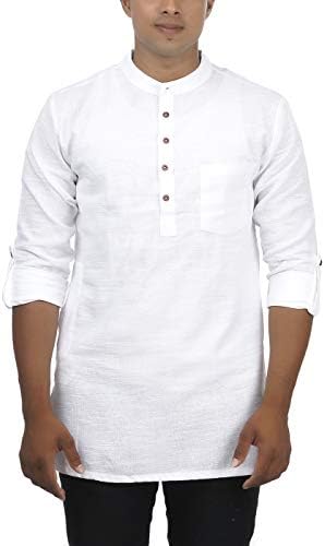 Mens Solid Cotton Kurta - WHITE