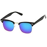zeroUV - Premium Half Frame Horn Rimmed Sunglasses with Metal Rivets (Flash Mirror Series | Black / Midnight)
