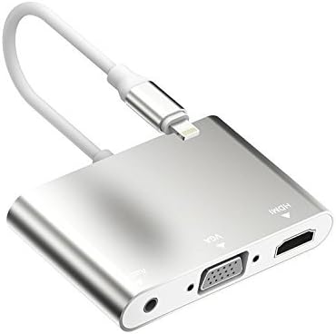 Lightning to HDMI VGA Audio Adapter-Converter Cable-Plug and Play 3-in-1 iPhone/iPad/iPod to Projector Display TV