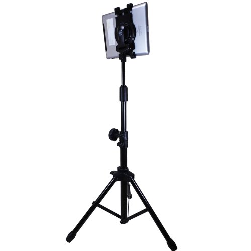 Aidata US-2009B iPad Floor Stand with Tripod Base, Height Adjustable with Telescoping Post, Portable with Carry Case, Black