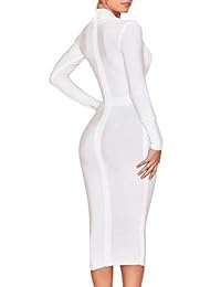 UONBOX - Vestido largo para mujer, cuello en V, cuello en V, cuello redondo, cuello largo